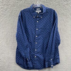 Crown Ivy Mens Top Extra Large Blue White Polka Dot‎ Button Front Shirt Stretch